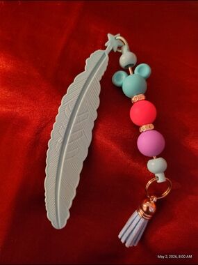 Feather Bookmark with silicone Beads Tassel - Aqua, Pink, Purple
